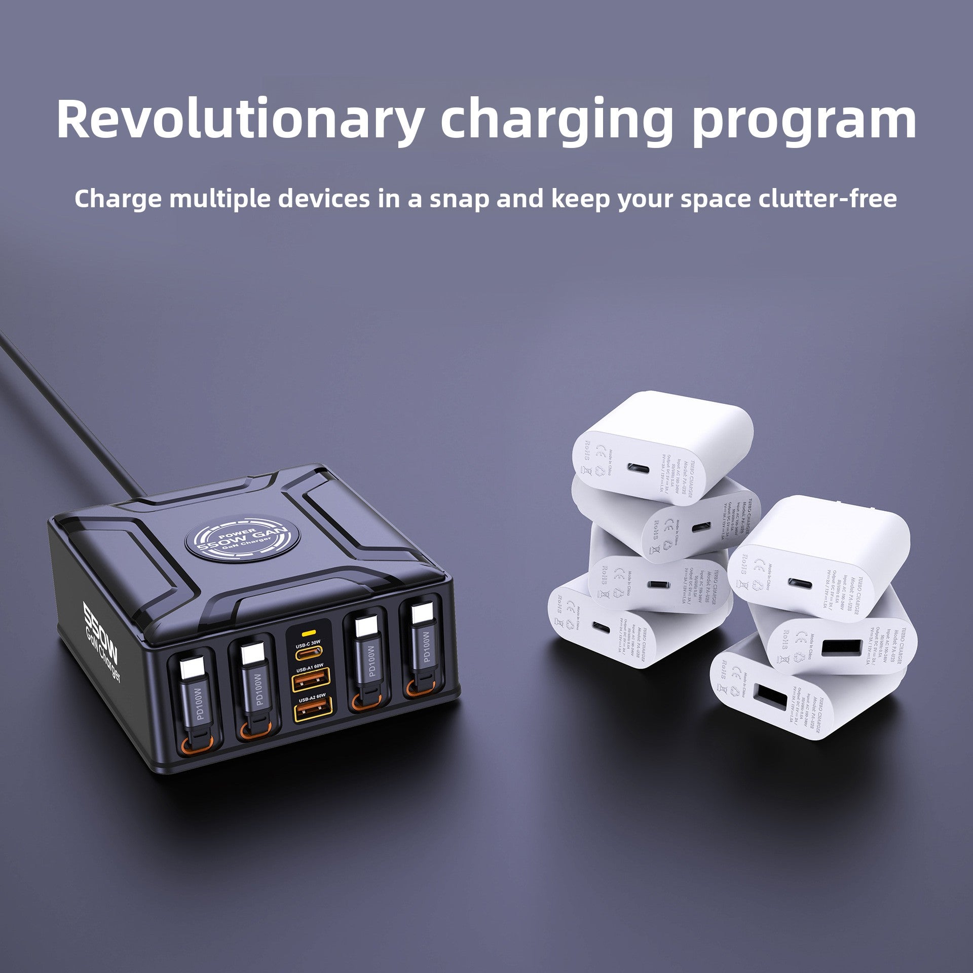 Deskfriend Multi-Port Fast Charger with all four retractable cables extended