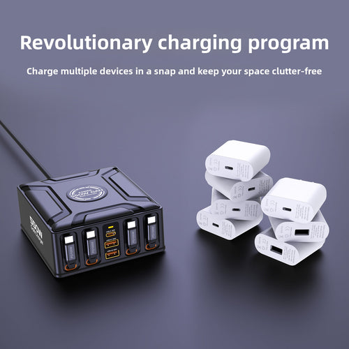 Deskfriend Multi-Port Fast Charger with all four retractable cables extended