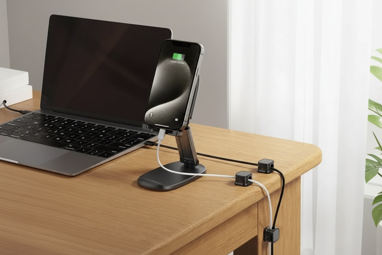 Deskfriend Magnetic Cable Clips in Office Setting